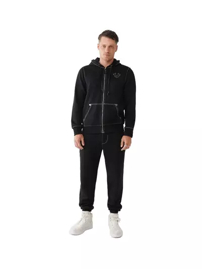 True Religion Men's Big T Zip Up Hoodie - black/white